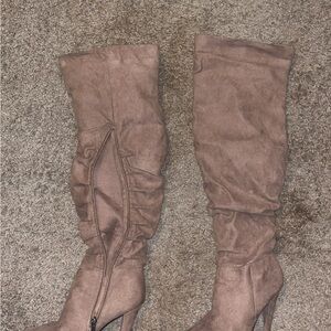 Fashion Nova Taupe Heeled Boots